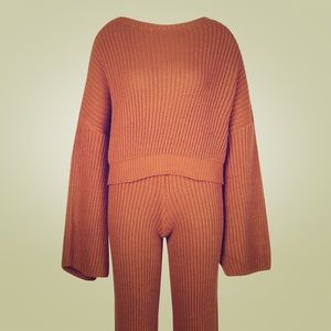 Chunky Rib Knit Wide Leg Lounge Set (M/L)